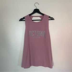 Victoria’s Secret Sport Pink Open Back Tank with Silver Sparkle Logo, Large